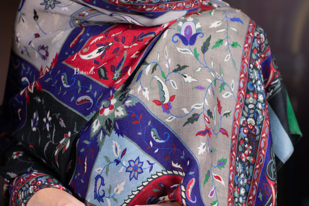 Pashtush India Womens Shawls Pashtush Womens 100% Pure Wool Shawl With Woolmark Certificate, Chanting Paisleys Design, Multicolour