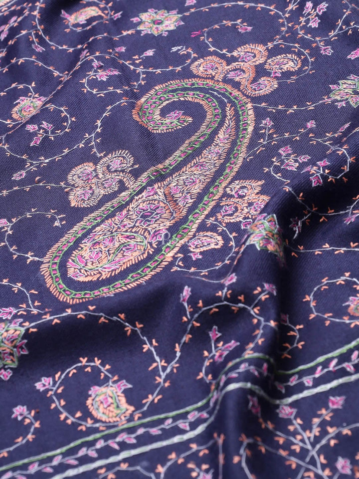 Pashtush India Womens Shawls Pashtush womens 100% Pure Wool with Woolmark Certificate shawl, 100% hand embroidery  design, Blue