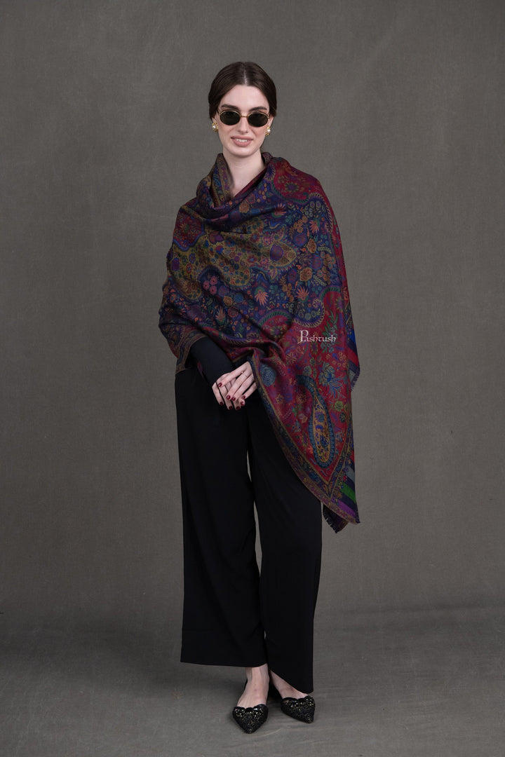 Pashtush India Womens Shawls Pashtush Womens 100% Pure Wool With Woolmark Certificate Shawl, Antique Paisley Woven Design, Multicoloured