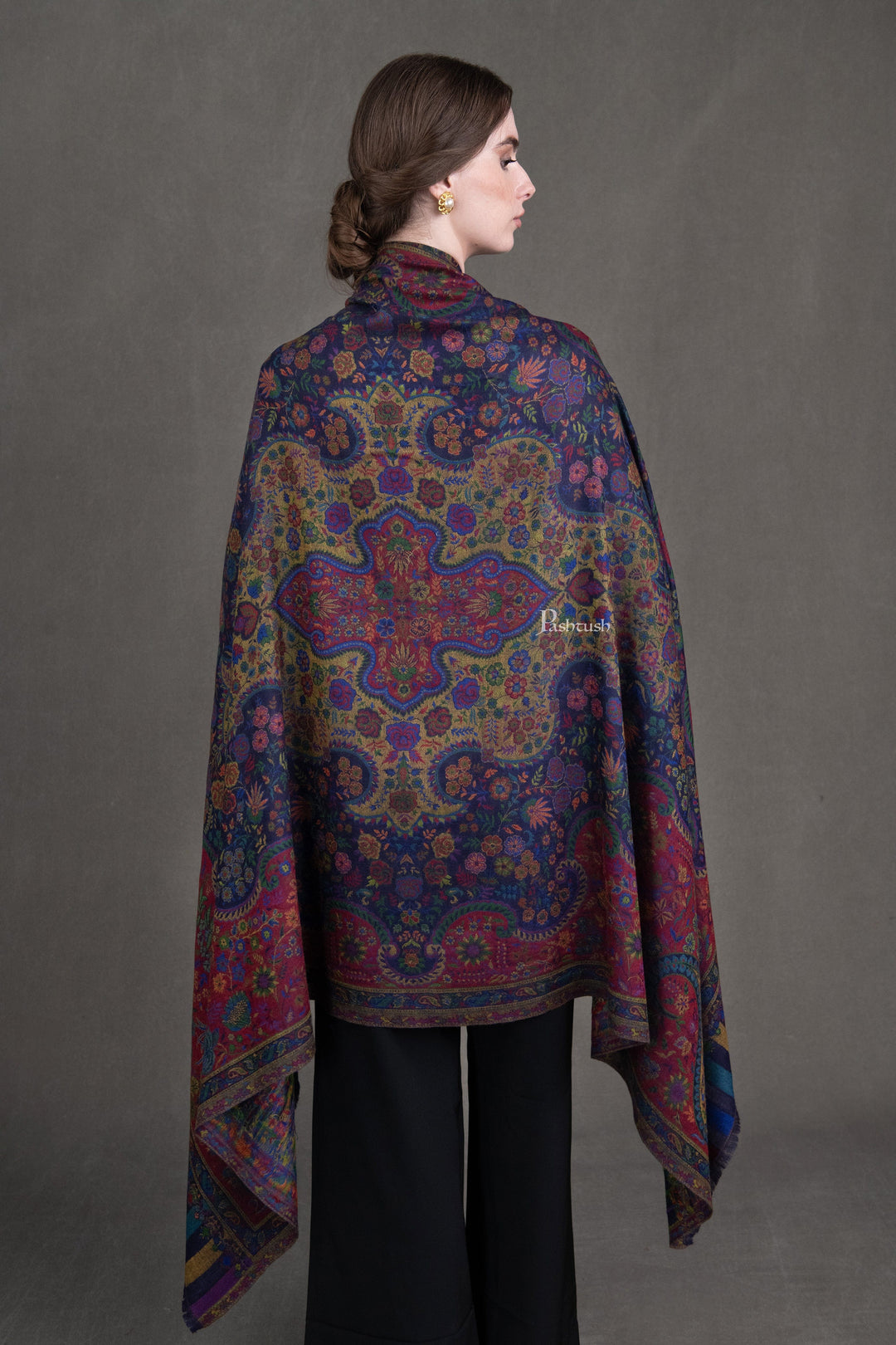 Pashtush India Womens Shawls Pashtush Womens 100% Pure Wool With Woolmark Certificate Shawl, Antique Paisley Woven Design, Multicoloured