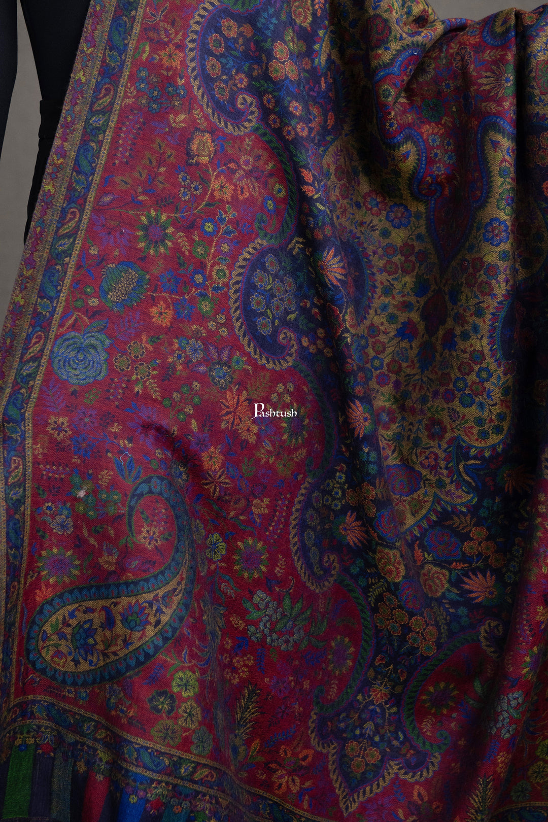 Pashtush India Womens Shawls Pashtush Womens 100% Pure Wool With Woolmark Certificate Shawl, Antique Paisley Woven Design, Multicoloured