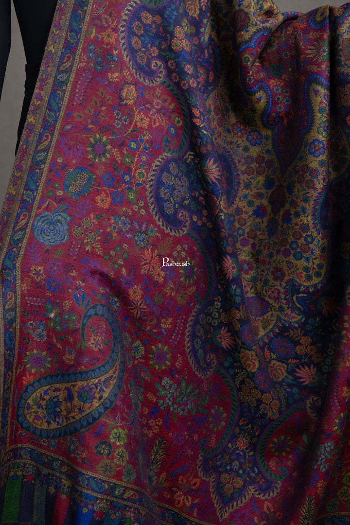 Pashtush India Womens Shawls Pashtush Womens 100% Pure Wool With Woolmark Certificate Shawl, Antique Paisley Woven Design, Multicoloured