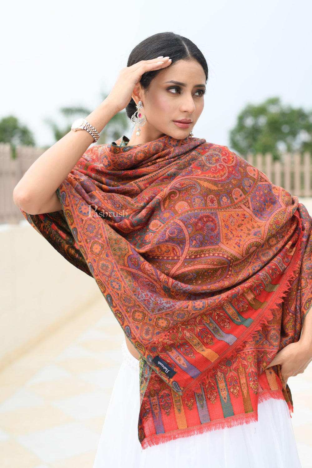 Pashtush India Womens Shawls Pashtush Womens 100% Pure Wool With Woolmark Certificate Shawl,  Design, Red