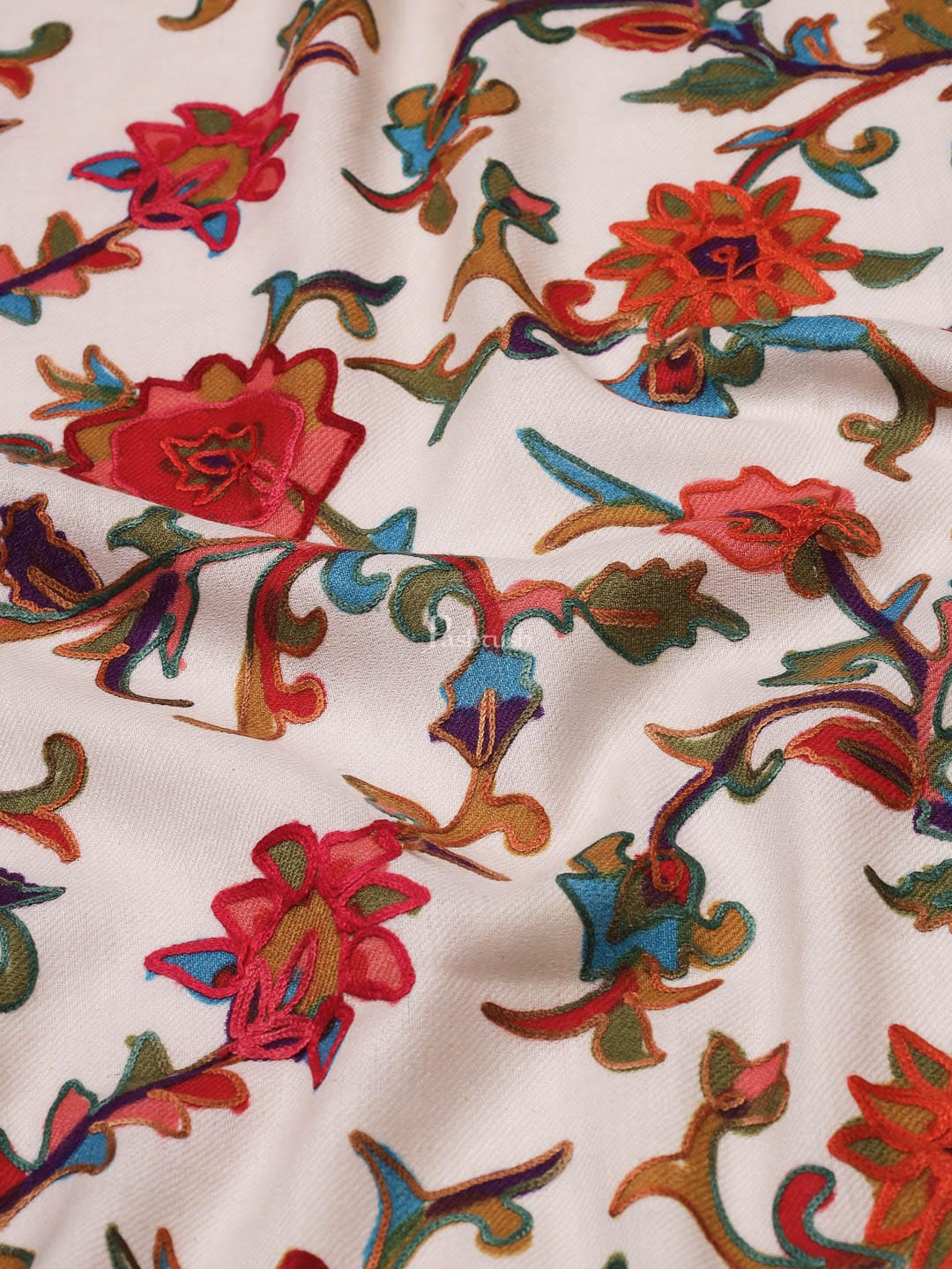 Pashtush India Womens Shawls Pashtush womens 100% Pure Wool with Woolmark Certificate shawl, ethnic nalki embroidery design, Multicolour