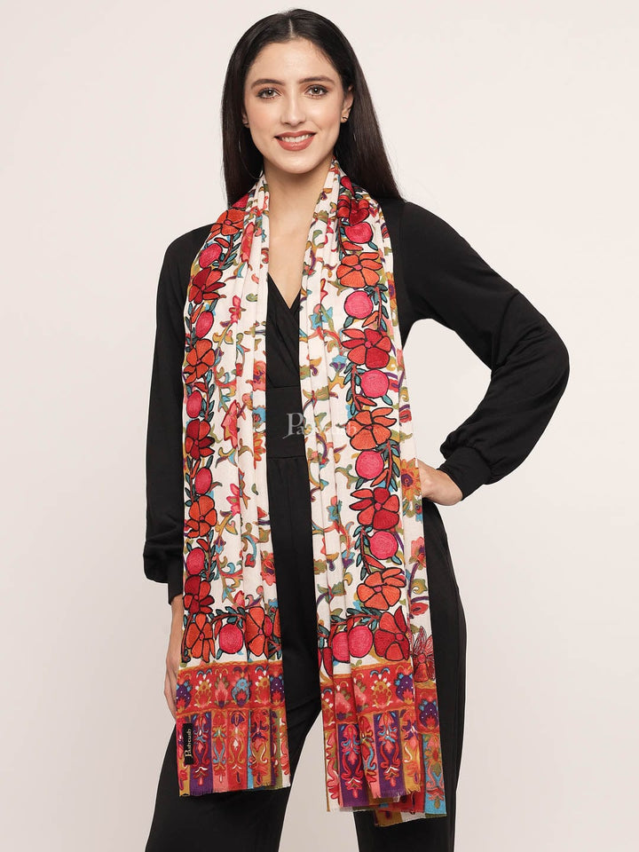 Pashtush India Womens Shawls Pashtush womens 100% Pure Wool with Woolmark Certificate shawl, ethnic nalki embroidery design, Multicolour