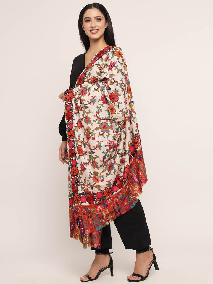 Pashtush India Womens Shawls Pashtush womens 100% Pure Wool with Woolmark Certificate shawl, ethnic nalki embroidery design, Multicolour