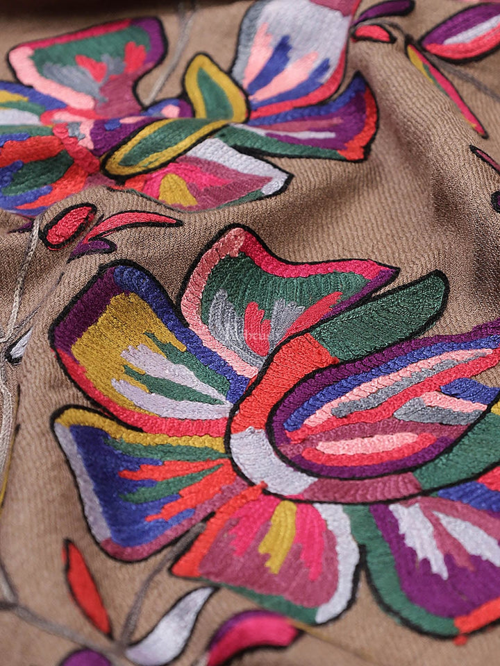 Pashtush India Womens Stoles and Scarves Scarf Pashtush womens 100% Pure Wool with Woolmark Certificate stole, 100% hand painted and nalki embroidery design, Taupe