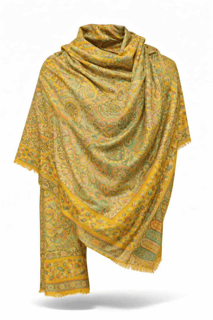 Pashtush India Womens Shawls Pashtush Womens 100% Pure Wool With Woolmark Certificate Stole, Ethnic Weave Soft And Warm Design, Mustard
