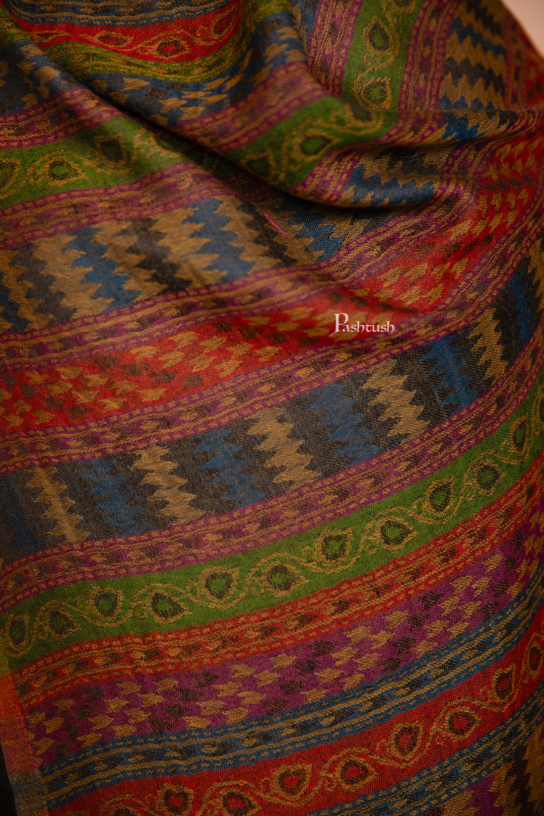 Pashtush India Womens Stoles and Scarves Scarf Pashtush Womens 100% Pure Wool With Woolmark Certificate Stole, Mutli Stripe Design, Blue