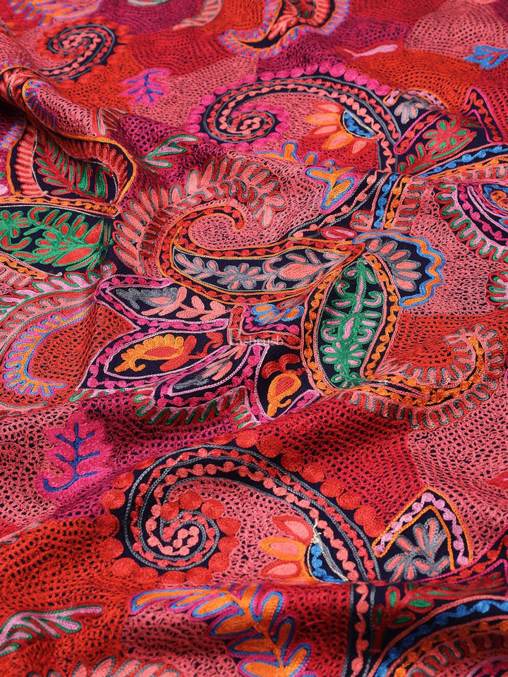 Pashtush India Womens Stoles and Scarves Scarf Pashtush womens 100% Pure Wool with Woolmark Certificate Stole, nalki embroidery design, Blue