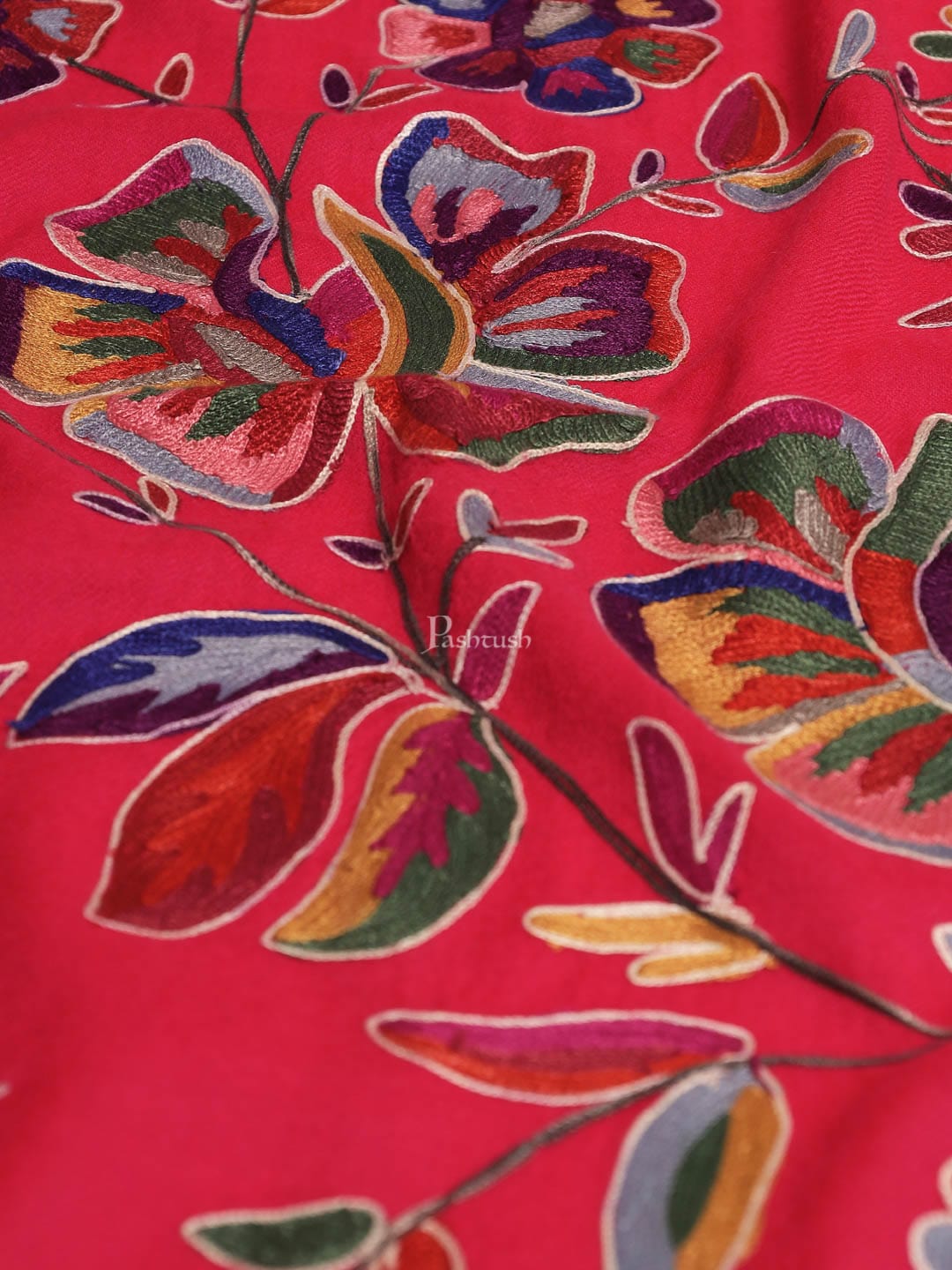 Pashtush India Womens Stoles and Scarves Scarf Pashtush womens 100% Pure Wool with Woolmark Certificate stole,  nalki embroidery design, Pink