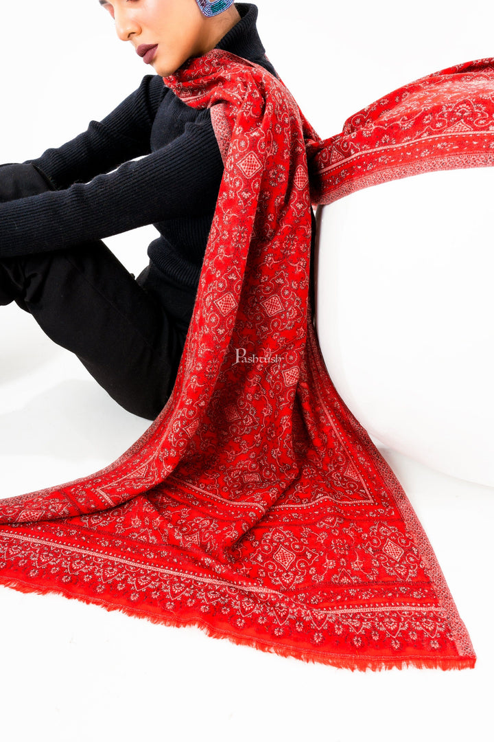 Pashtush India Womens Stoles and Scarves Scarf Pashtush Womens 100% Pure Wool With Woolmark Certificate Stole, Paisley  Design, Maroon