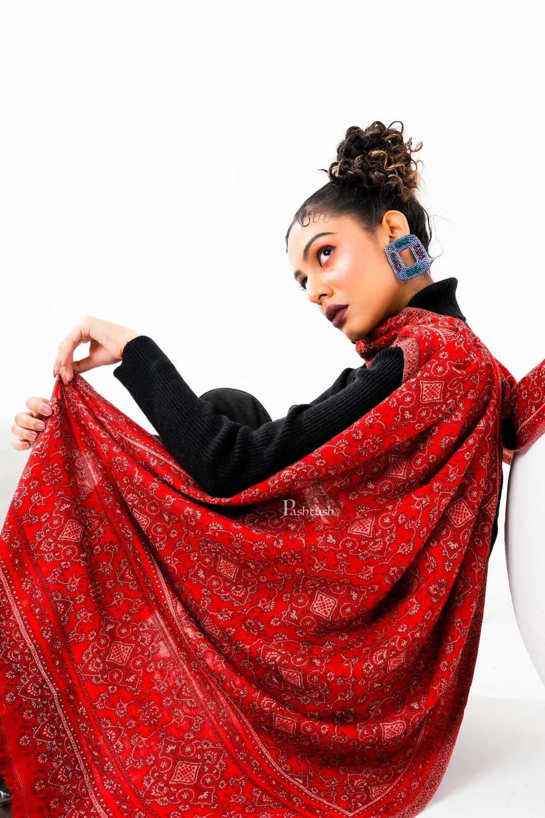 Pashtush India Womens Stoles and Scarves Scarf Pashtush Womens 100% Pure Wool With Woolmark Certificate Stole, Paisley  Design, Maroon