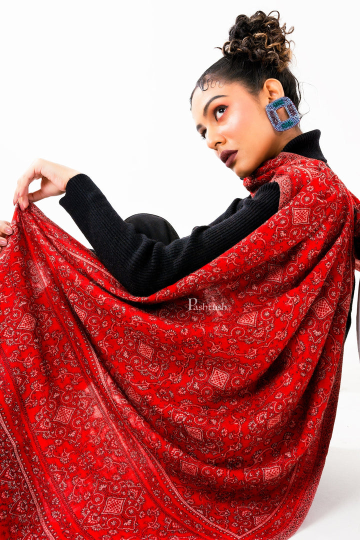 Pashtush India Womens Stoles and Scarves Scarf Pashtush Womens 100% Pure Wool With Woolmark Certificate Stole, Paisley  Design, Maroon