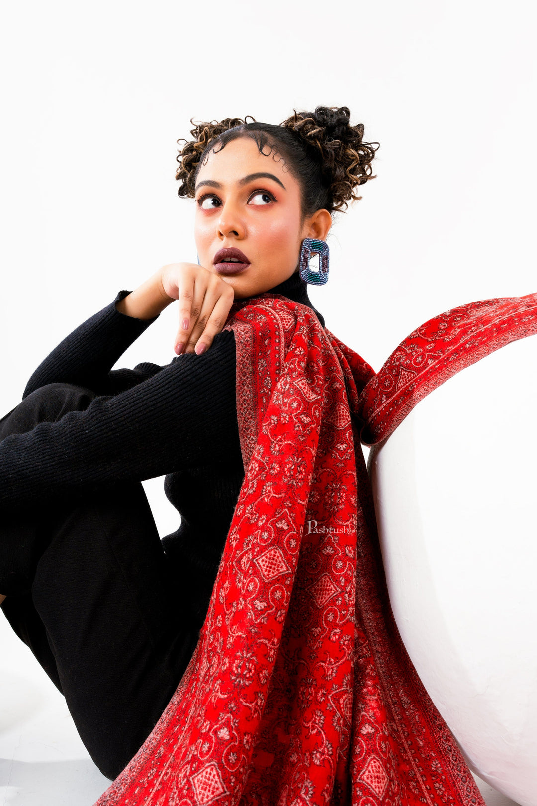 Pashtush India Womens Stoles and Scarves Scarf Pashtush Womens 100% Pure Wool With Woolmark Certificate Stole, Paisley  Design, Maroon