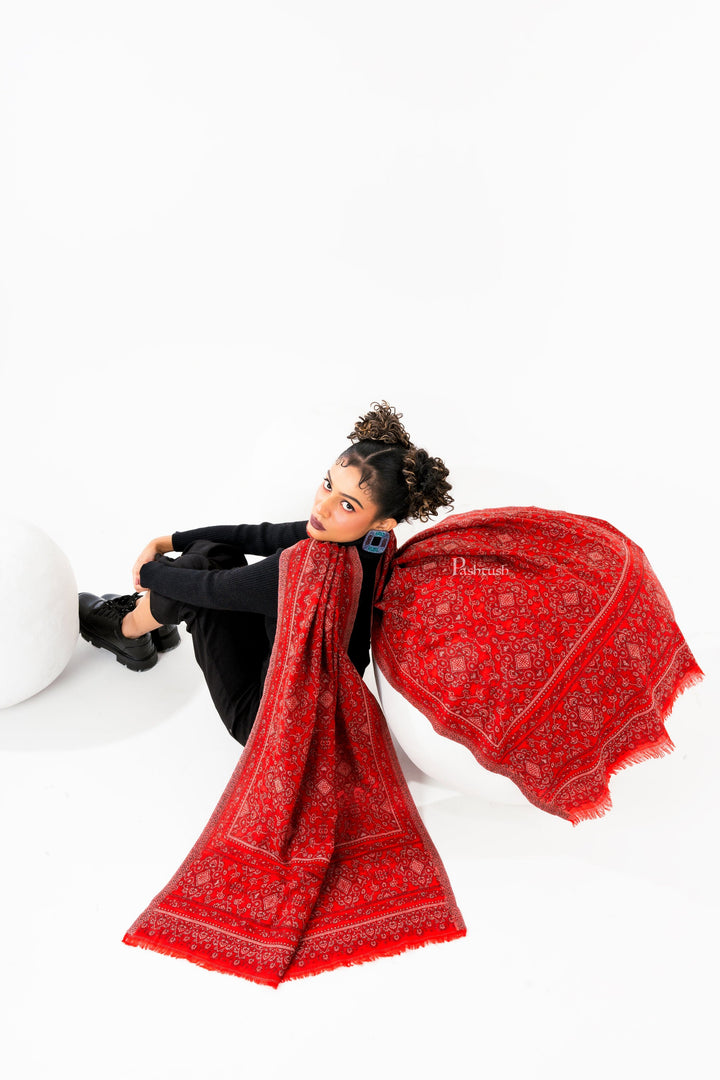 Pashtush India Womens Stoles and Scarves Scarf Pashtush Womens 100% Pure Wool With Woolmark Certificate Stole, Paisley  Design, Maroon