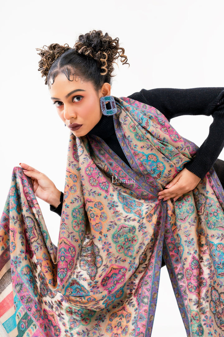 Pashtush India Womens Stoles and Scarves Scarf Pashtush Womens 100% Pure Wool With Woolmark Certificate Stole, Paisley Design, Multicolour