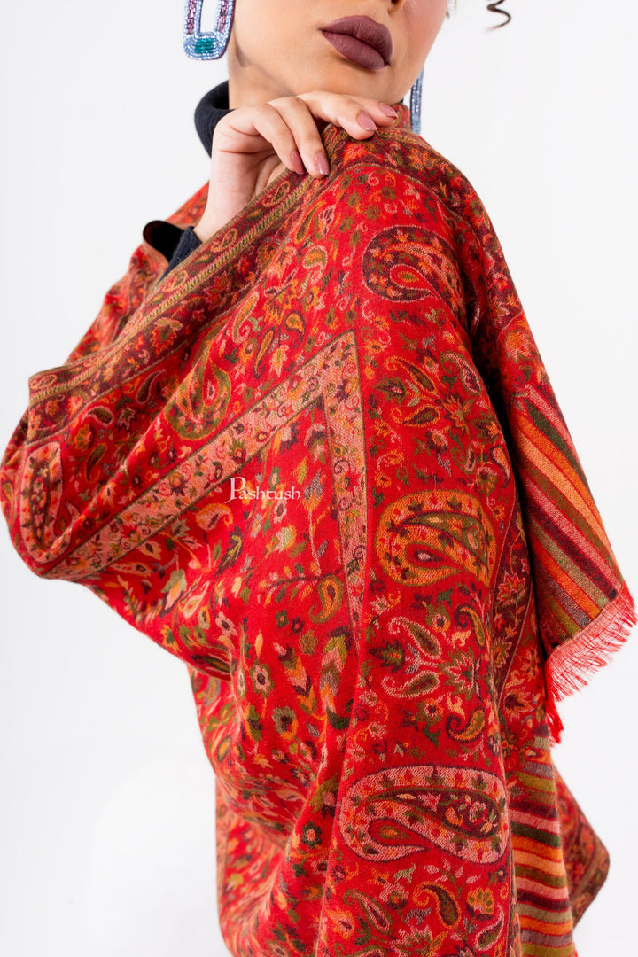 Pashtush India Womens Stoles and Scarves Scarf Pashtush Womens 100% Pure Wool With Woolmark Certificate Stole, Paisley Design, Red