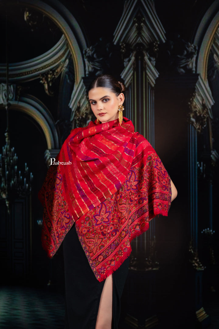 Pashtush India Womens Stoles and Scarves Scarf Pashtush Womens 100% Pure Wool With Woolmark Certificate Stole, Paisley Design, Scarlet Red