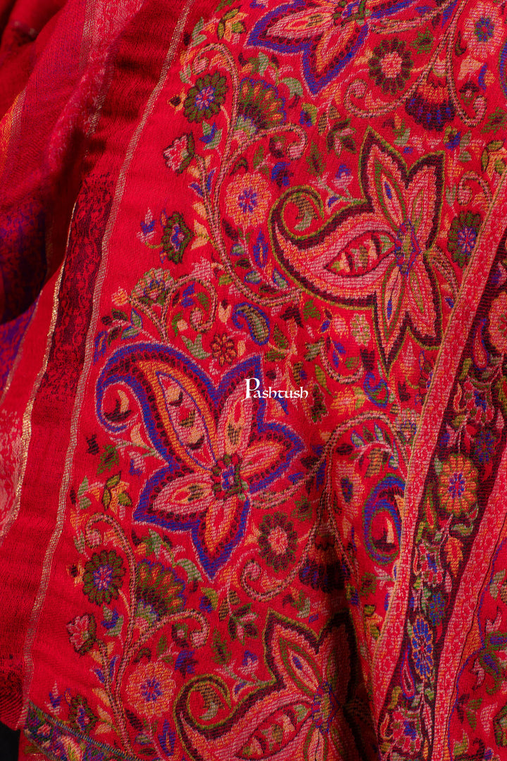 Pashtush India Womens Stoles and Scarves Scarf Pashtush Womens 100% Pure Wool With Woolmark Certificate Stole, Paisley Design, Scarlet Red