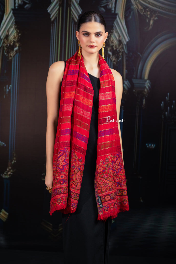 Pashtush India Womens Stoles and Scarves Scarf Pashtush Womens 100% Pure Wool With Woolmark Certificate Stole, Paisley Design, Scarlet Red