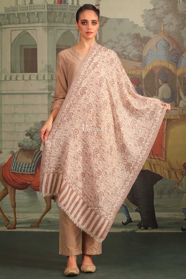 Pashwool Womens Stoles and Scarves Scarf Pashtush Womens 100% Pure Wool With Woolmark Certificate Stole, Paisley Weave Design, Coffee