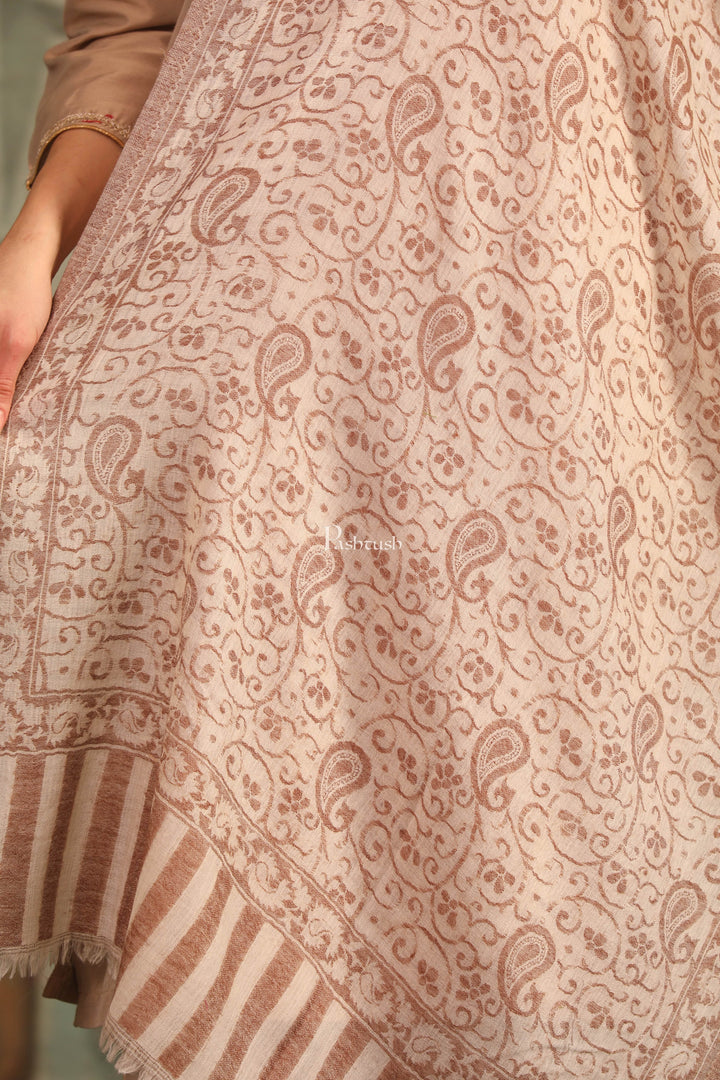 Pashwool Womens Stoles and Scarves Scarf Pashtush Womens 100% Pure Wool With Woolmark Certificate Stole, Paisley Weave Design, Coffee