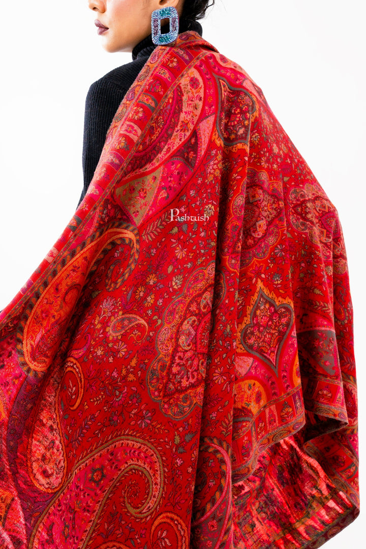 Pashtush India Womens Stoles and Scarves Scarf Pashtush Womens 100% Pure Wool With Woolmark Certificate Stole, Paisley Weave Design, Red