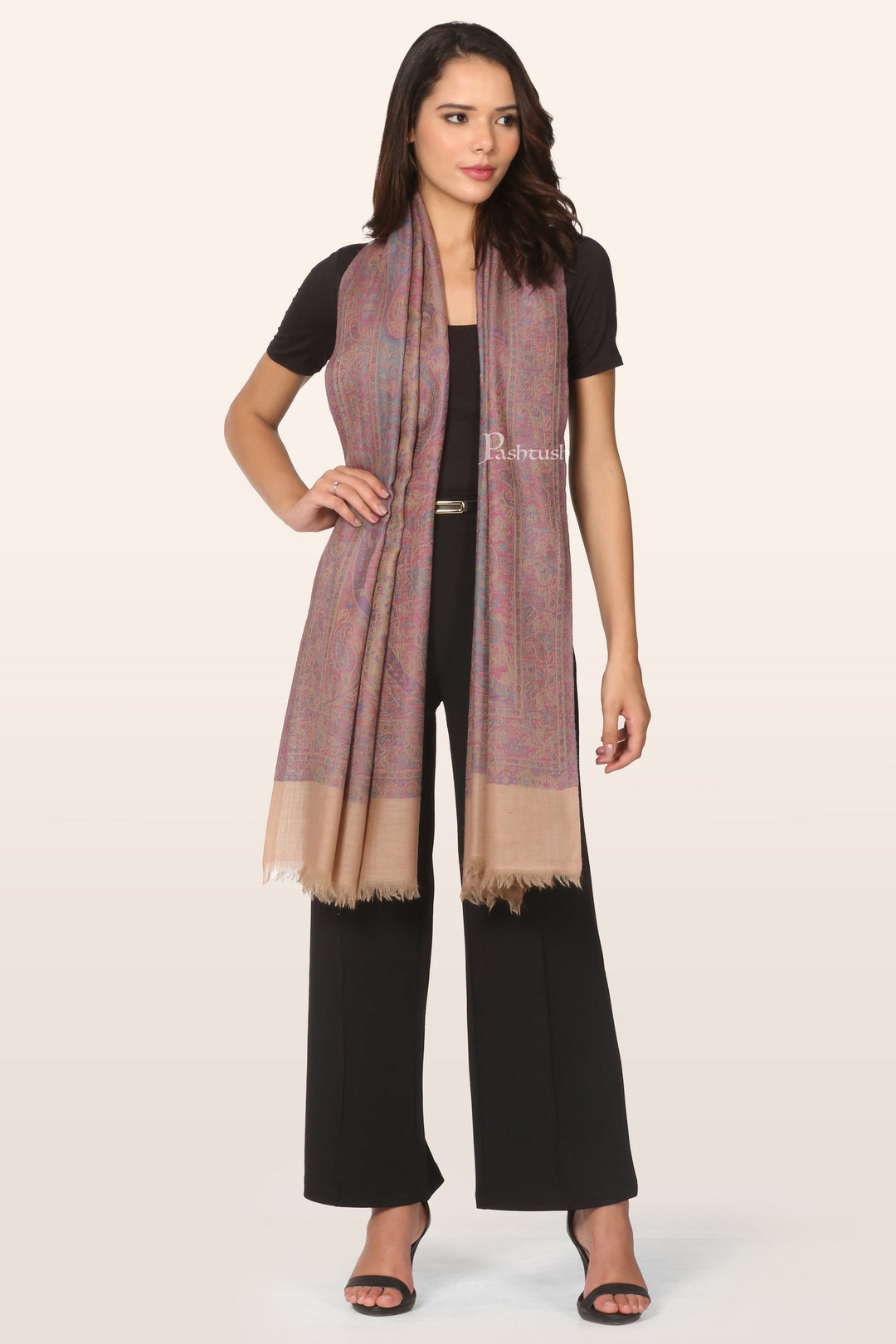 Pashtush India Womens Stoles and Scarves Scarf Pashtush Womens 100% Pure Wool With Woolmark Certificate Stole, Pasiley Weave&