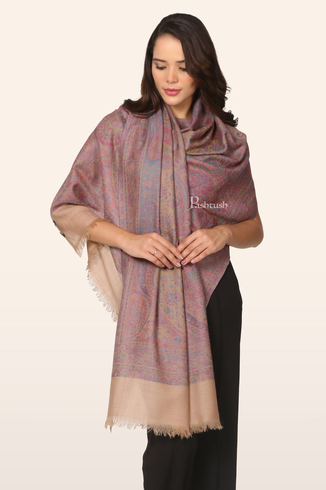 Pashtush India Womens Stoles and Scarves Scarf Pashtush Womens 100% Pure Wool With Woolmark Certificate Stole, Pasiley Weave&