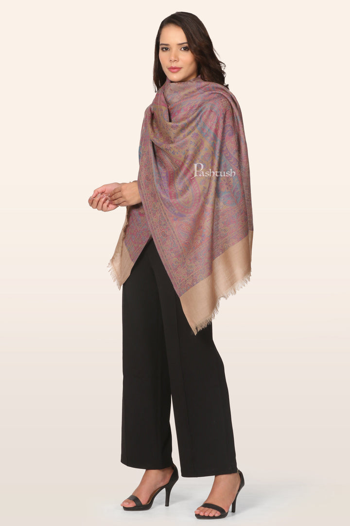 Pashtush India Womens Stoles and Scarves Scarf Pashtush Womens 100% Pure Wool With Woolmark Certificate Stole, Pasiley Weave&