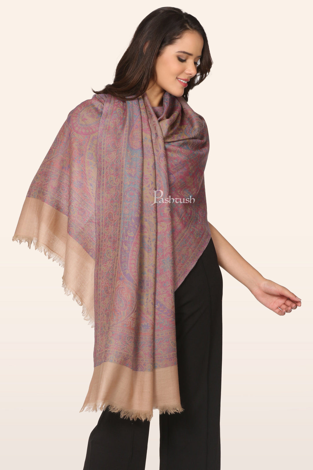 Pashtush India Womens Stoles and Scarves Scarf Pashtush Womens 100% Pure Wool With Woolmark Certificate Stole, Pasiley Weave&