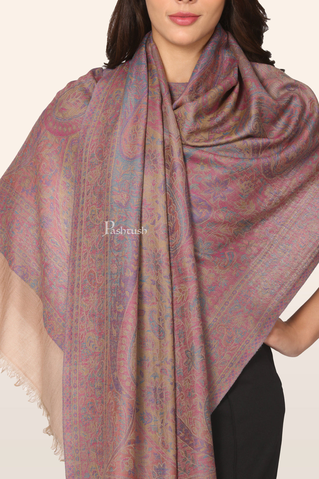 Pashtush India Womens Stoles and Scarves Scarf Pashtush Womens 100% Pure Wool With Woolmark Certificate Stole, Pasiley Weave&