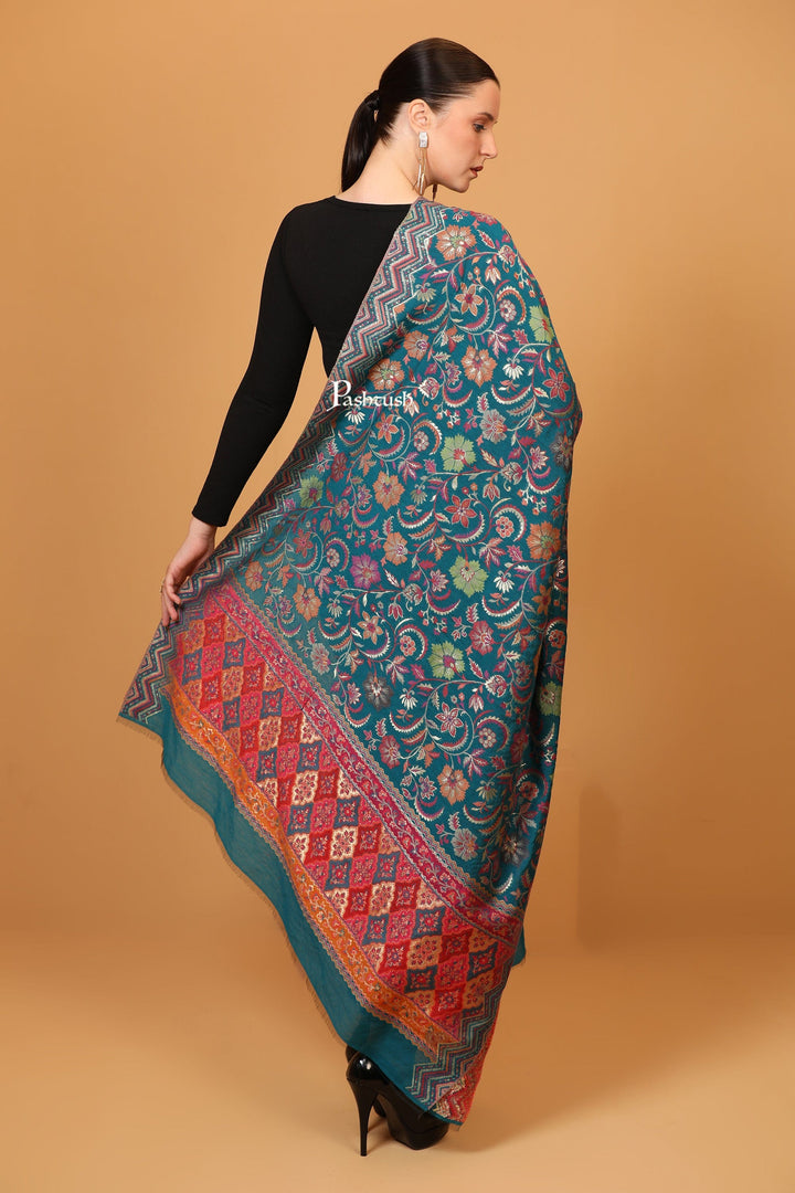 Pashtush India Womens Shawls Pashtush womens Art Silk dupatta, Ethnic Weave Twilight Collection design, Arabic Sea Blue