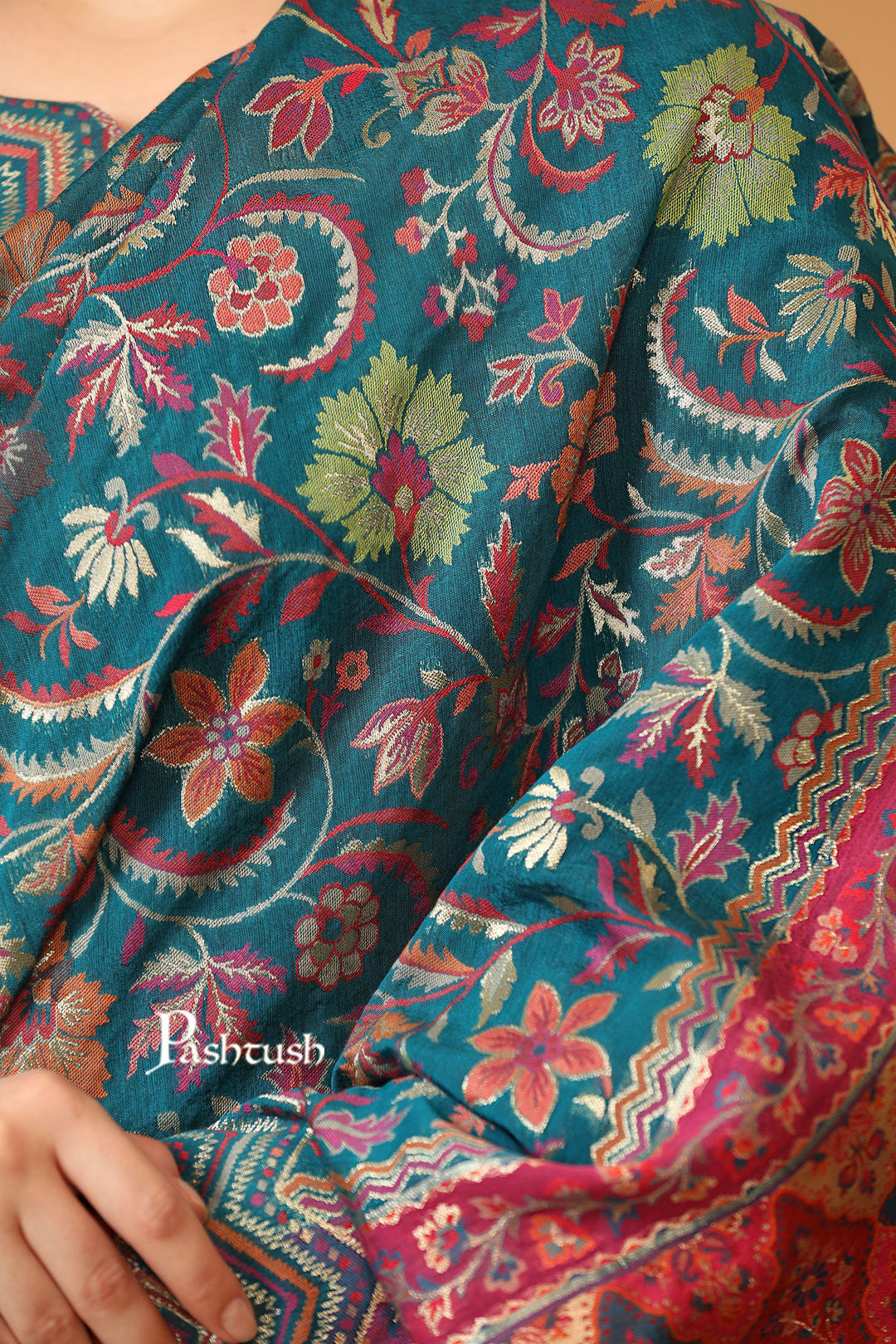 Pashtush India Womens Shawls Pashtush womens Art Silk dupatta, Ethnic Weave Twilight Collection design, Arabic Sea Blue