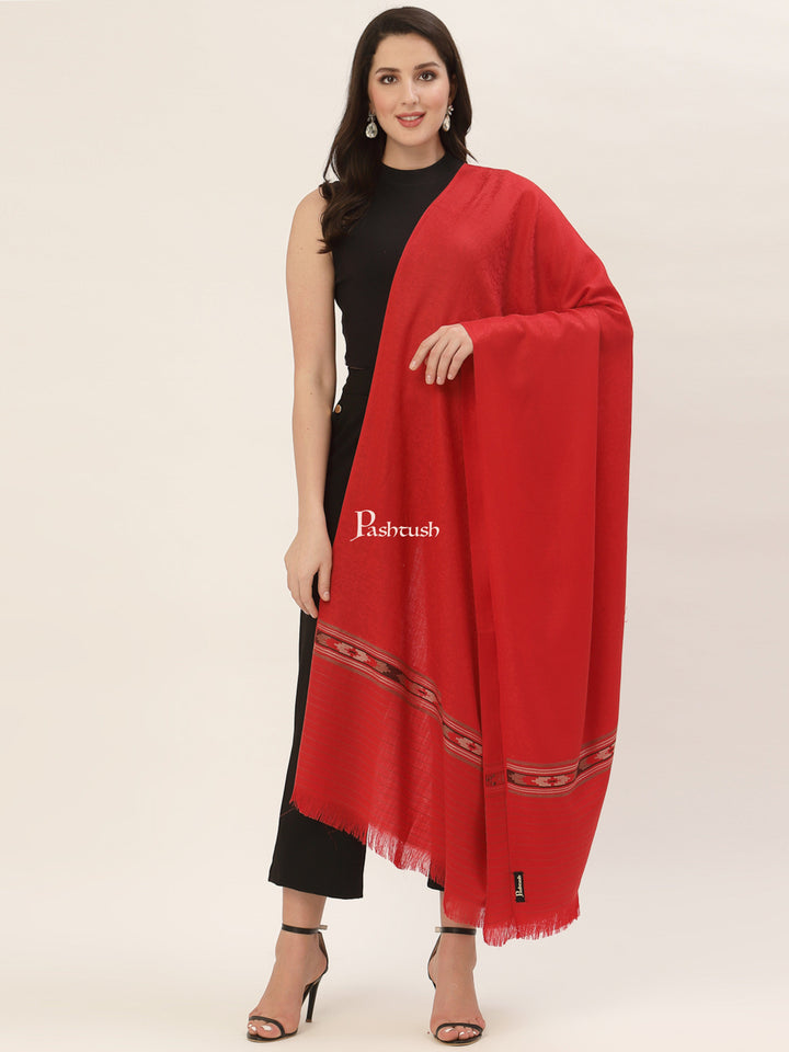 Pashtush India Womens Shawls Pashtush Womens Aztec Weave Shawl From Himachal, Red
