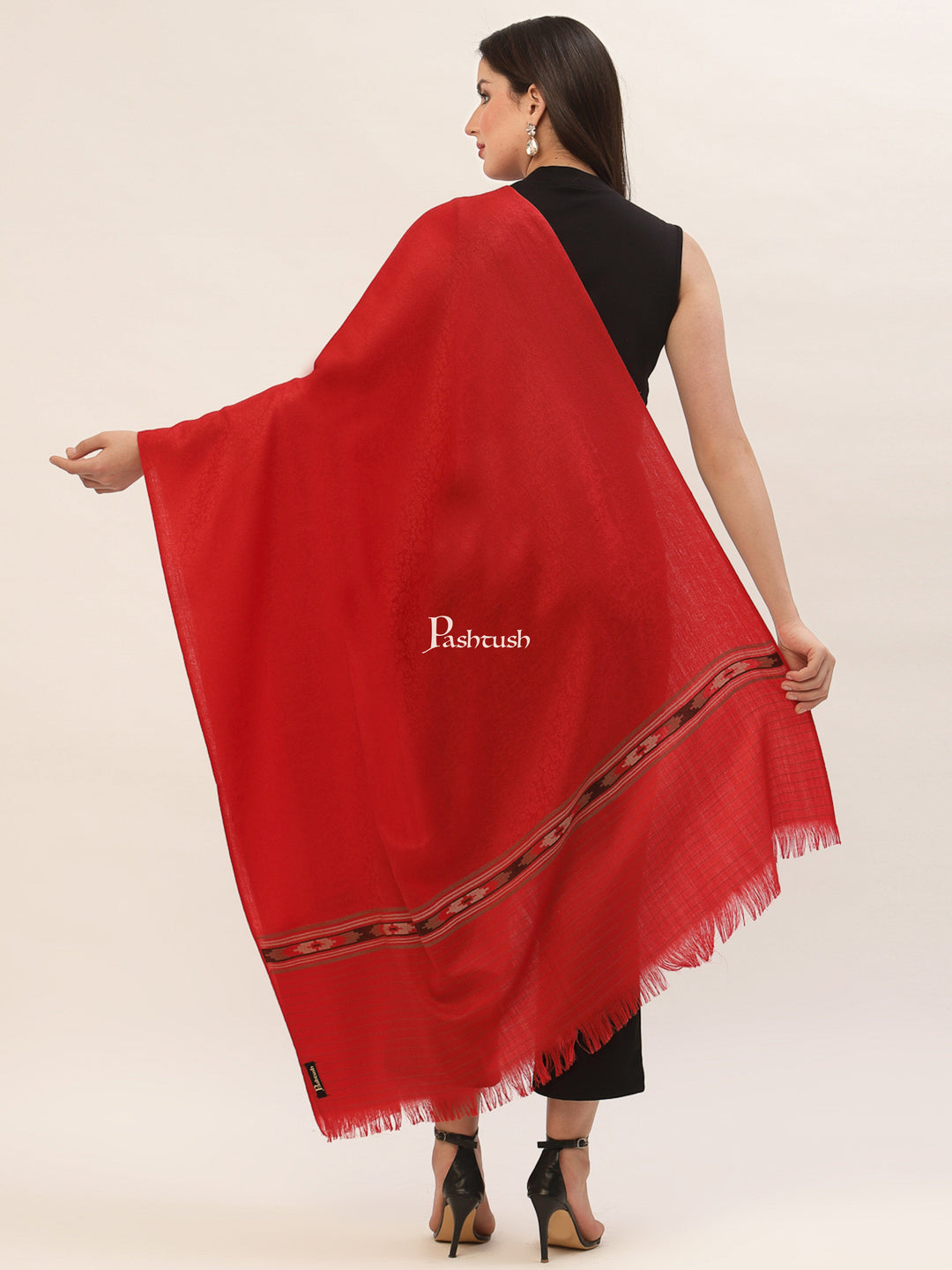 Pashtush India Womens Shawls Pashtush Womens Aztec Weave Shawl From Himachal, Red