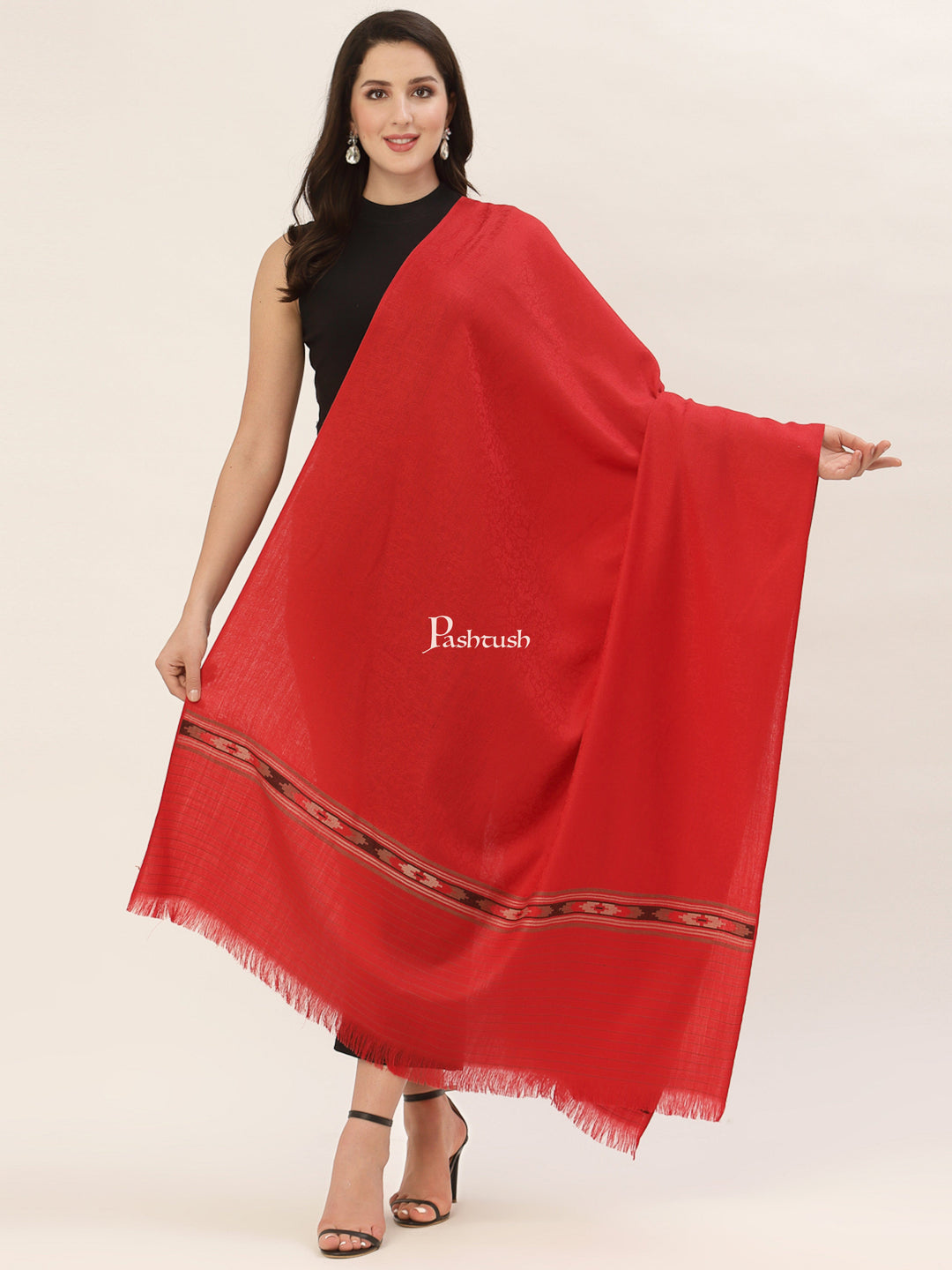 Pashtush India Womens Shawls Pashtush Womens Aztec Weave Shawl From Himachal, Red
