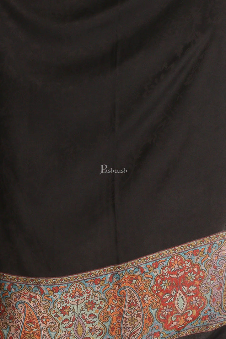 Pashtush India Womens Stoles and Scarves Scarf Pashtush Womens Bamboo Scarf, Woven Paisley Soft And Natural,Black