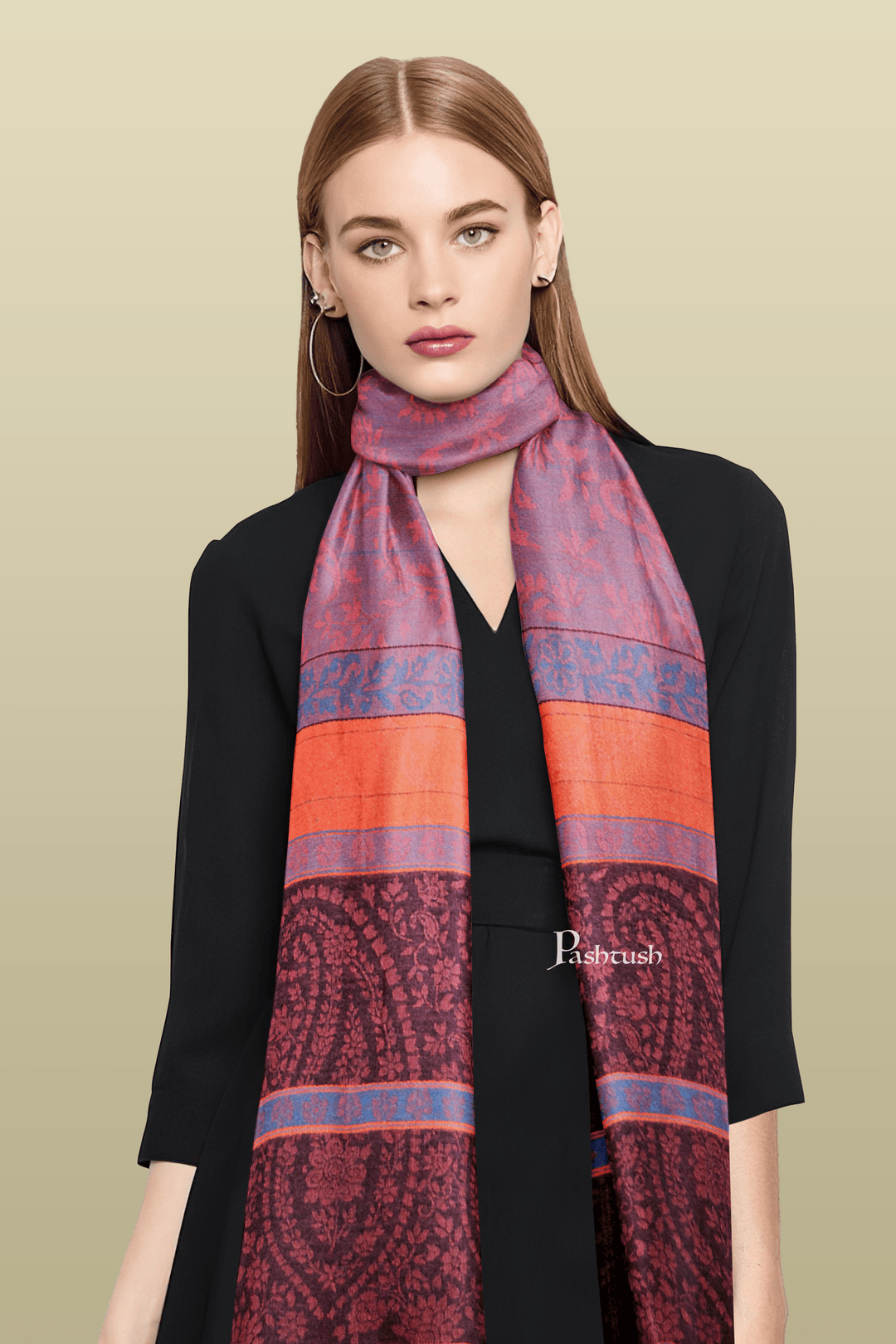 Pashtush India womens scarf and Stoles Pashtush Womens Bamboo Scarf, Woven Paisley Soft And Natural, Multicolour