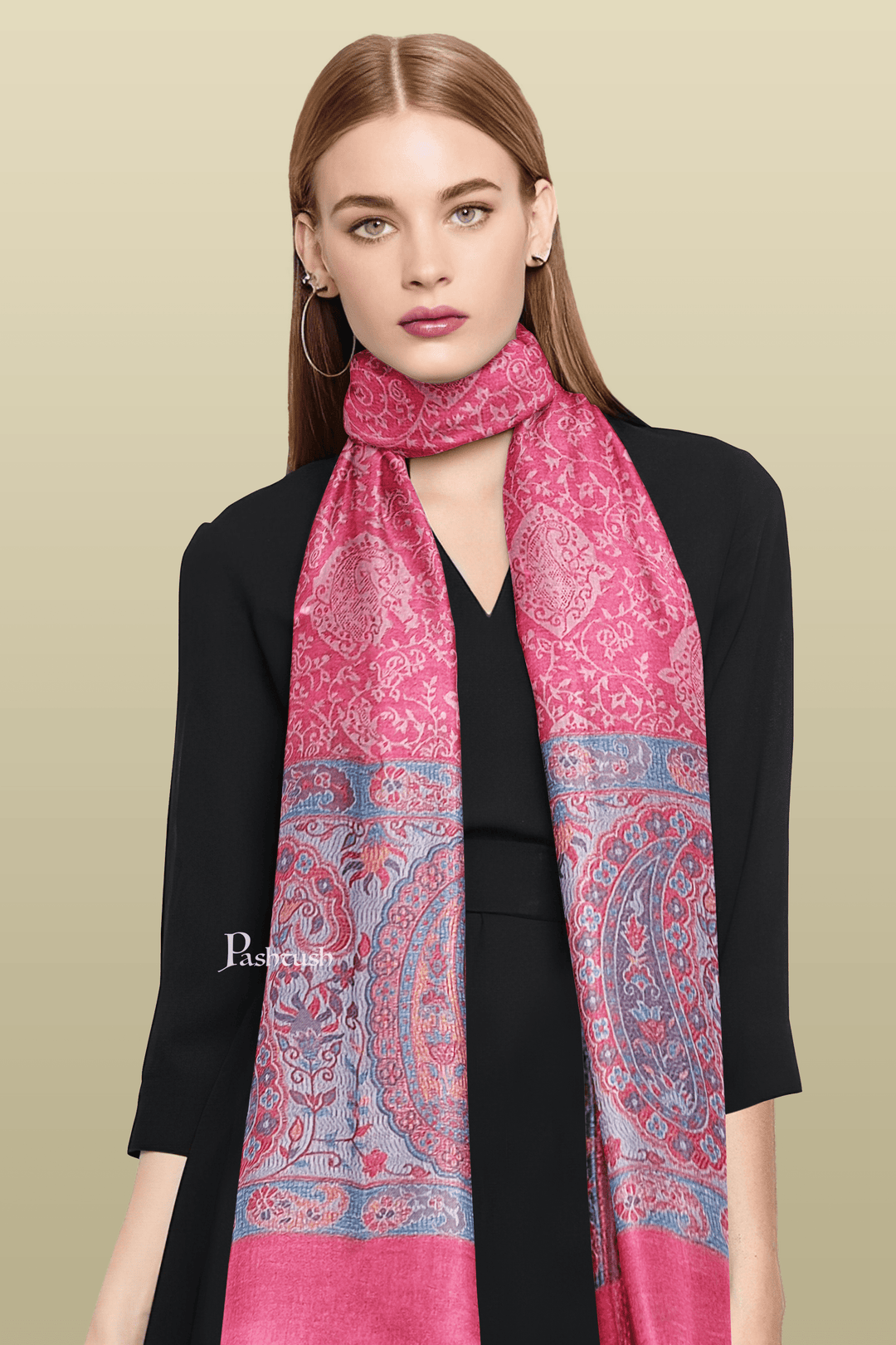 Pashtush India womens scarf and Stoles Pashtush Womens Bamboo Scarf, Woven Paisley Soft And Natural, Pink