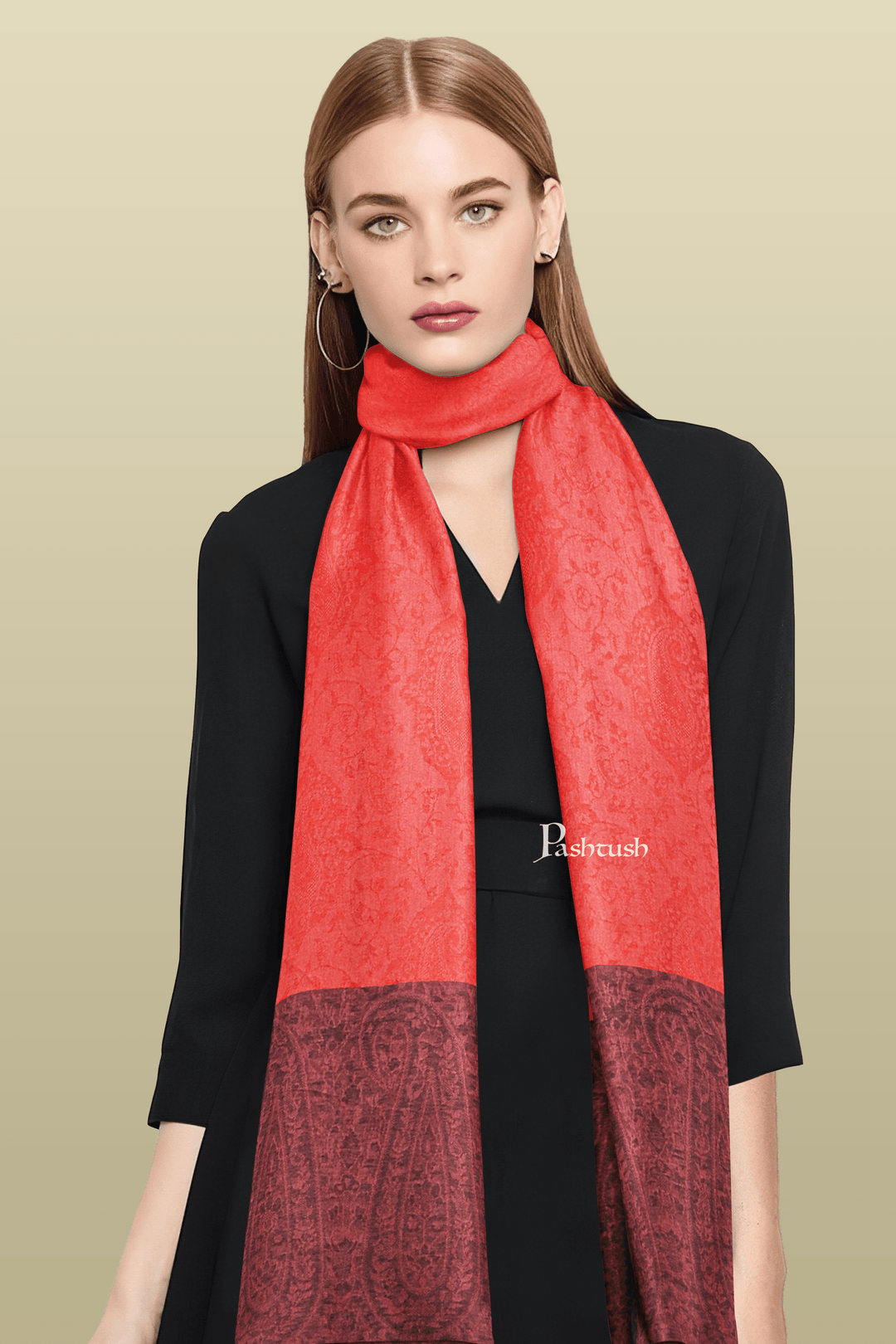 Pashtush India womens scarf and Stoles Pashtush Womens Bamboo Scarf, Woven Paisley Soft And Natural, Red