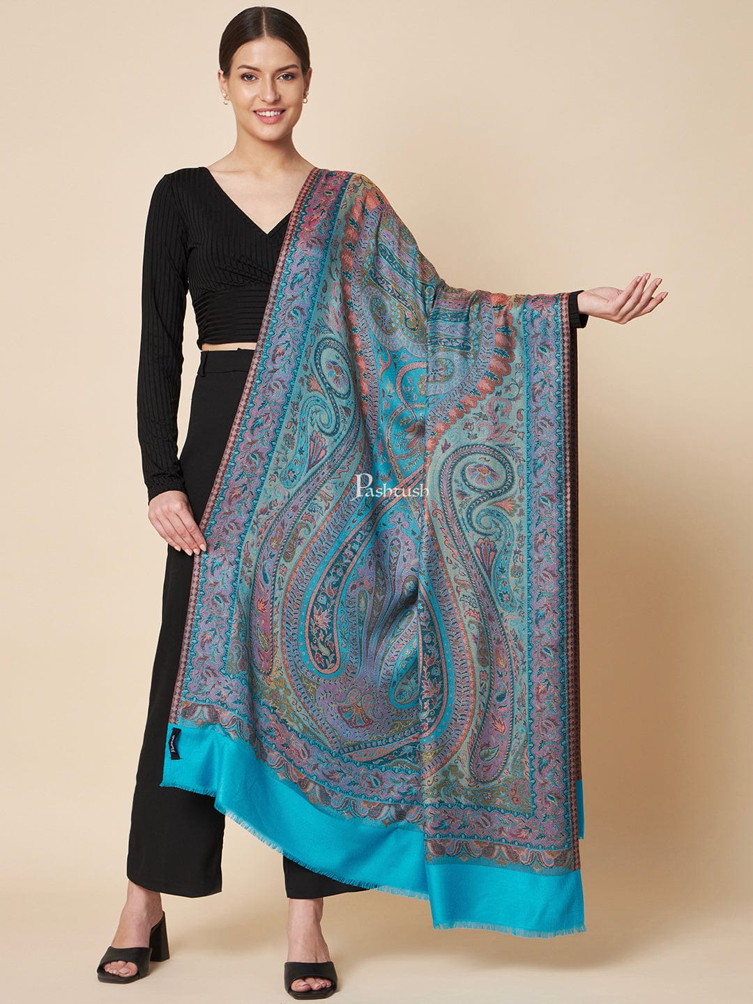 Pashtush India Womens Shawls Pashtush Womens Bamboo Shawl, Extra Soft Jamawar Paisley Design, Multicolour