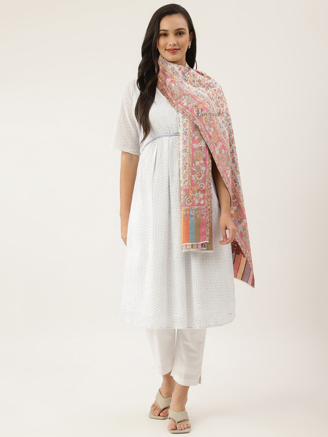 Pashtush India Womens Shawls Pashtush womens bamboo shawl, Woven ethnic design, Ivory