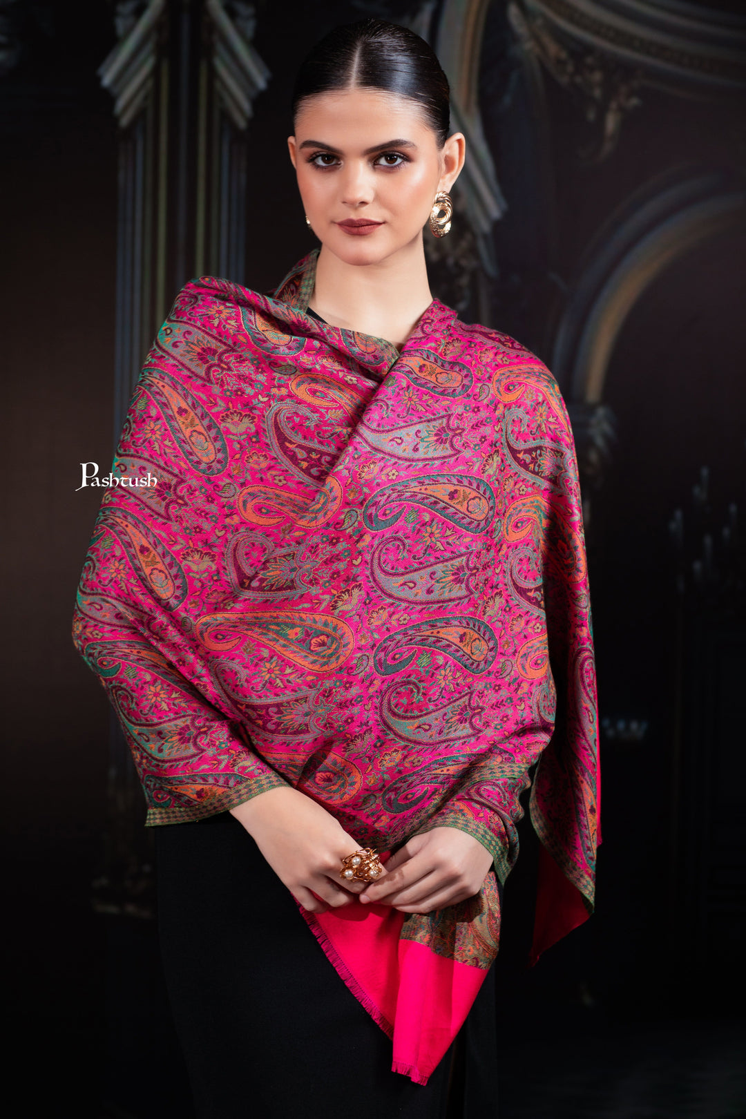 Pashtush India womens scarf and Stoles Pashtush Womens Bamboo Stole, Chanting Paisleys, Dark Pink