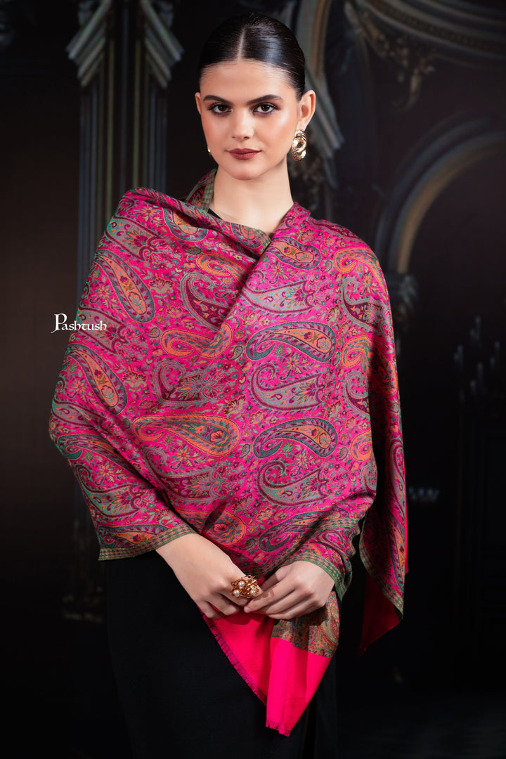 Pashtush India womens scarf and Stoles Pashtush Womens Bamboo Stole, Chanting Paisleys, Dark Pink