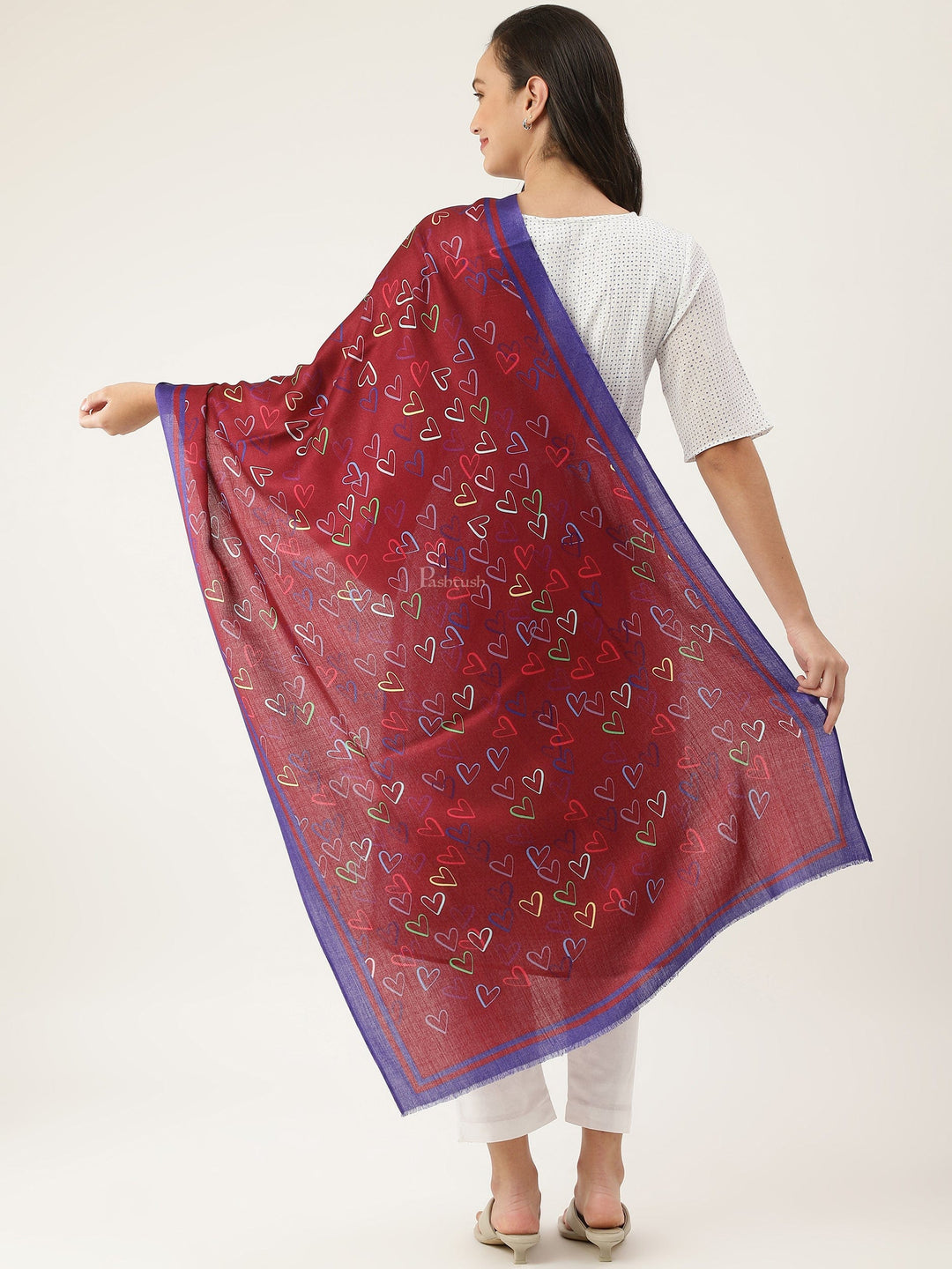 Pashtush India Womens Stoles and Scarves Scarf Pashtush womens Bamboo Stole, Cheerub Hearts design, Multicolour