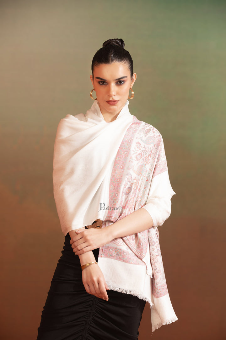 Pashtush India Womens Stoles and Scarves Scarf Pashtush Womens Bamboo Stole,  Design, Ivory