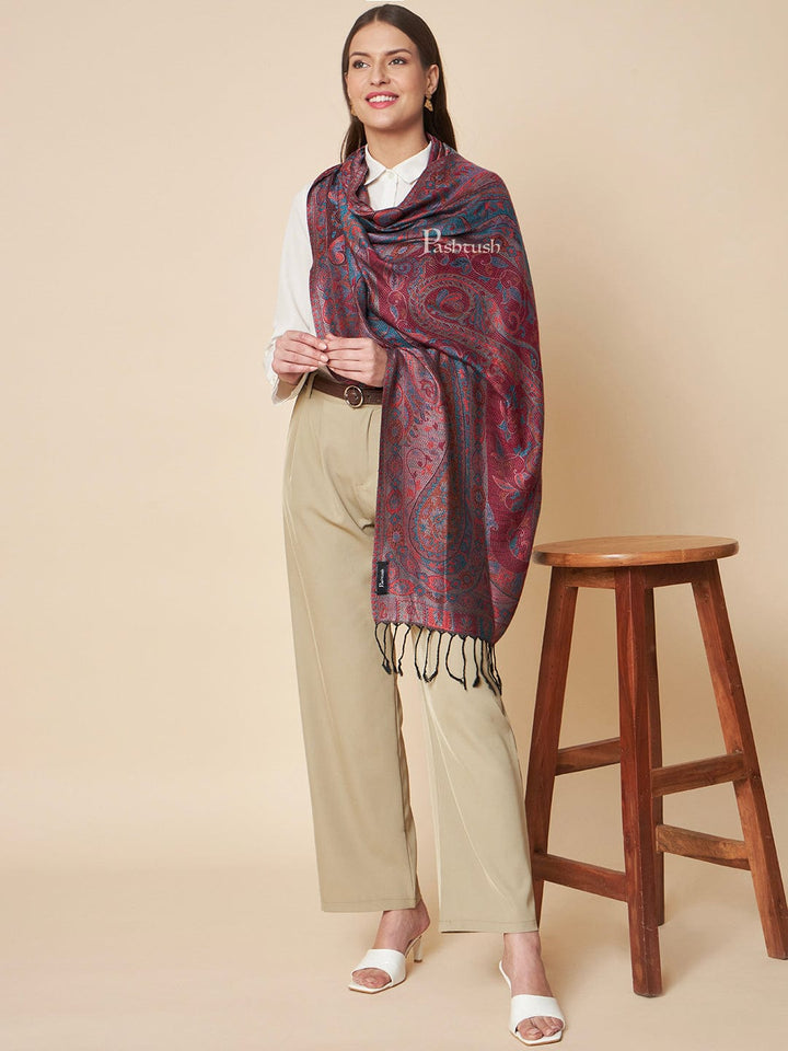 Pashtush India Womens Stoles and Scarves Scarf Pashtush Womens Bamboo Stole, Extra Soft Jamawar Paisley Design, Multicolour