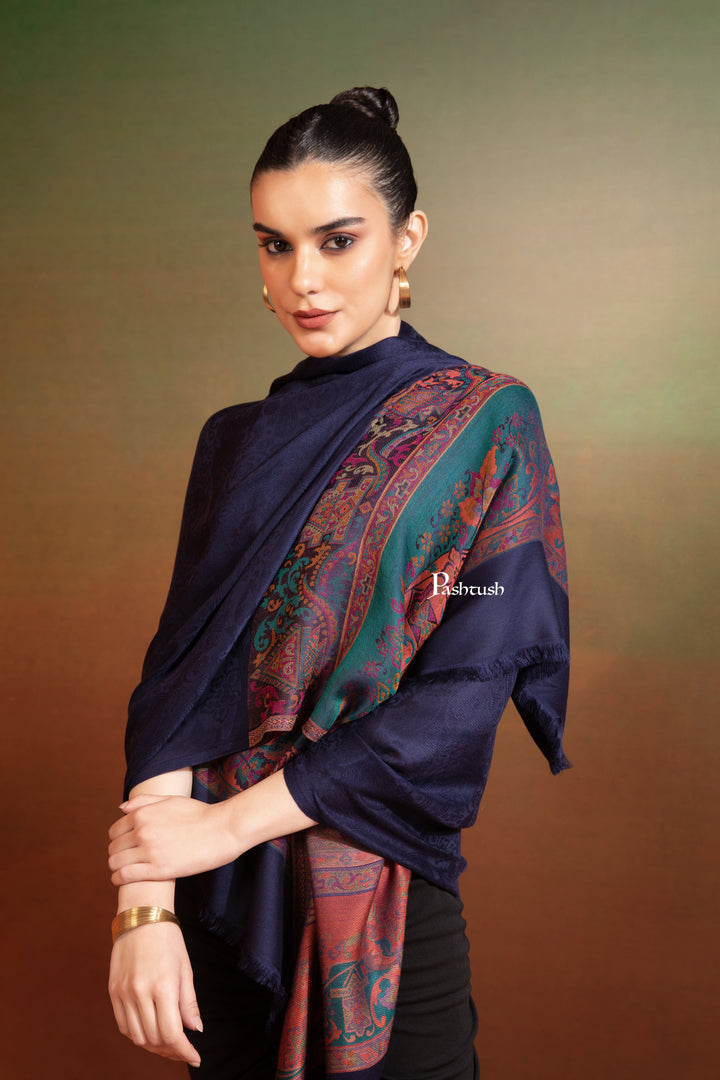 Pashtush India Womens Stoles and Scarves Scarf Pashtush Womens Bamboo Stole, Paisely Weave Design, Navy Blue